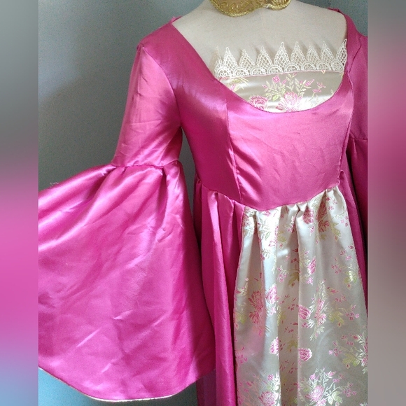 Medieval Renaissance Dress Satin Pink Rose Costume Queen Royal Gown S Cosplay - Picture 7 of 16